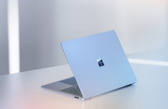 A Microsoft Surface device sitting on a table.